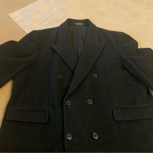 CASHMERE MENS LUXURY LONG BLACK BLEND COAT fabric woven in ITALY SIZE LARGE